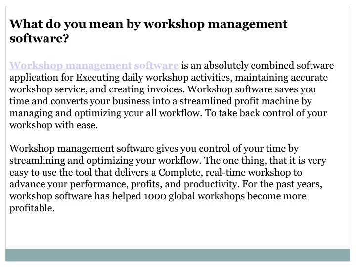 what do you mean by workshop management software