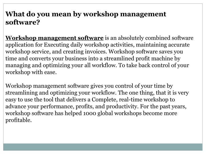 what do you mean by workshop management software