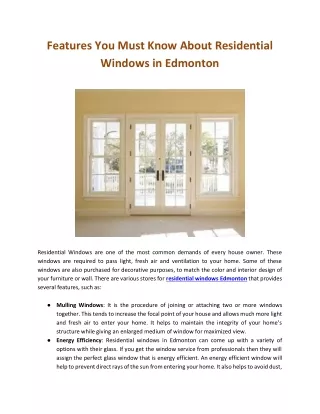 Features You Must Know About Residential Windows in Edmonton