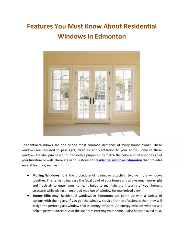 features you must know about residential windows