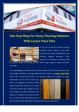 One-Stop-Shop For Classy Flooring Solutions With Luxury Vinyl Tiles