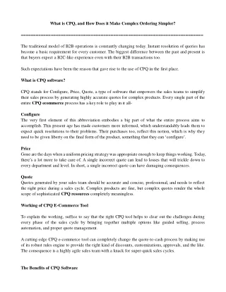 what is cpq and how does it make complex ordering