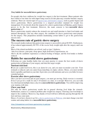 3 key habits for successful sleeve gastrectomy