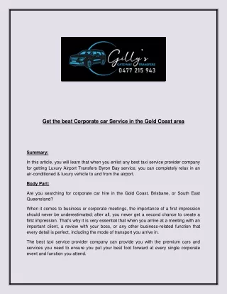 Corporate car Service gold coast