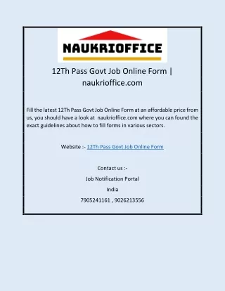 12Th Pass Govt Job Online Form | naukrioffice.com
