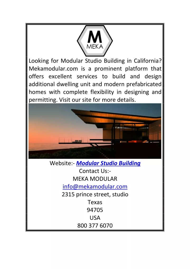 looking for modular studio building in california