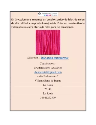 Compra Hilo de Nylon transparente en Crystaldreams.es