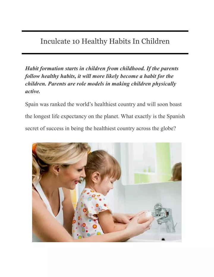 inculcate 10 healthy habits in children