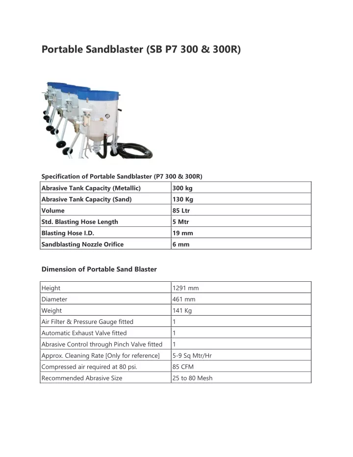 portable sandblaster sb p7 300 300r