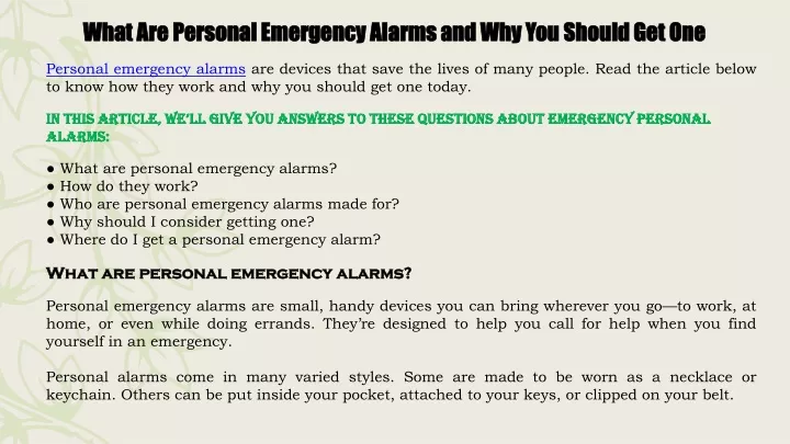 what are personal emergency alarms