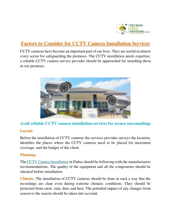 PPT - What are the Factors to Consider for CCTV Camera Installation ...