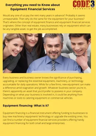 Need To Know About Equipment Financial Services