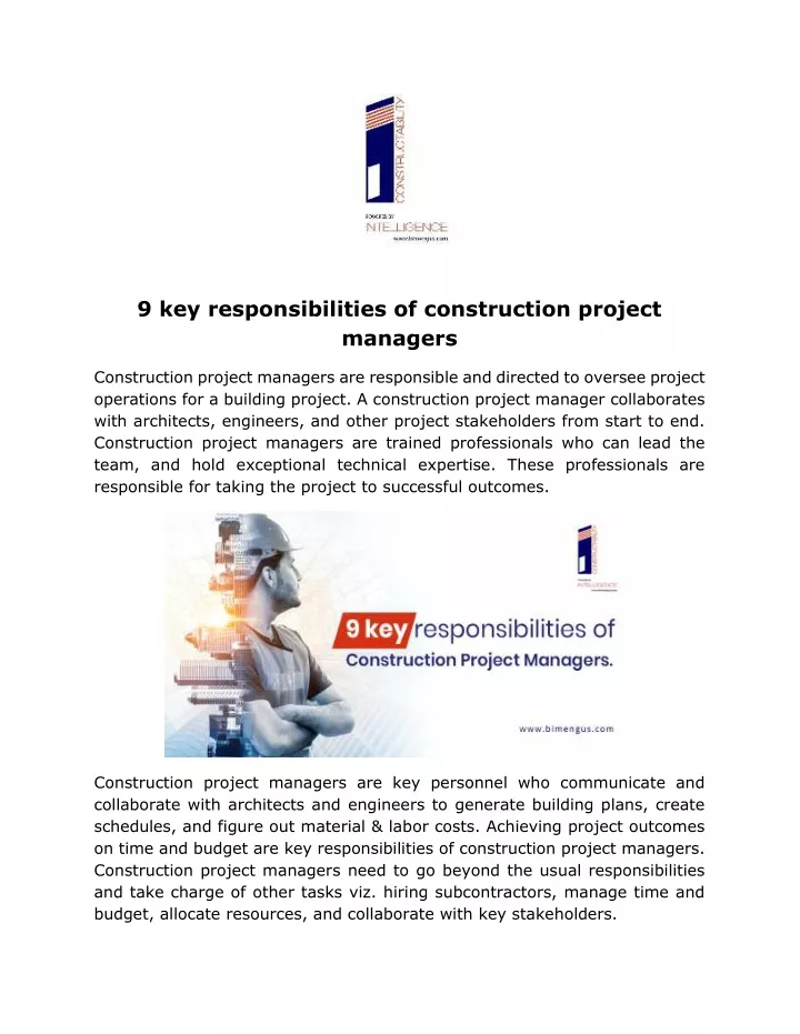 9 key responsibilities of construction project