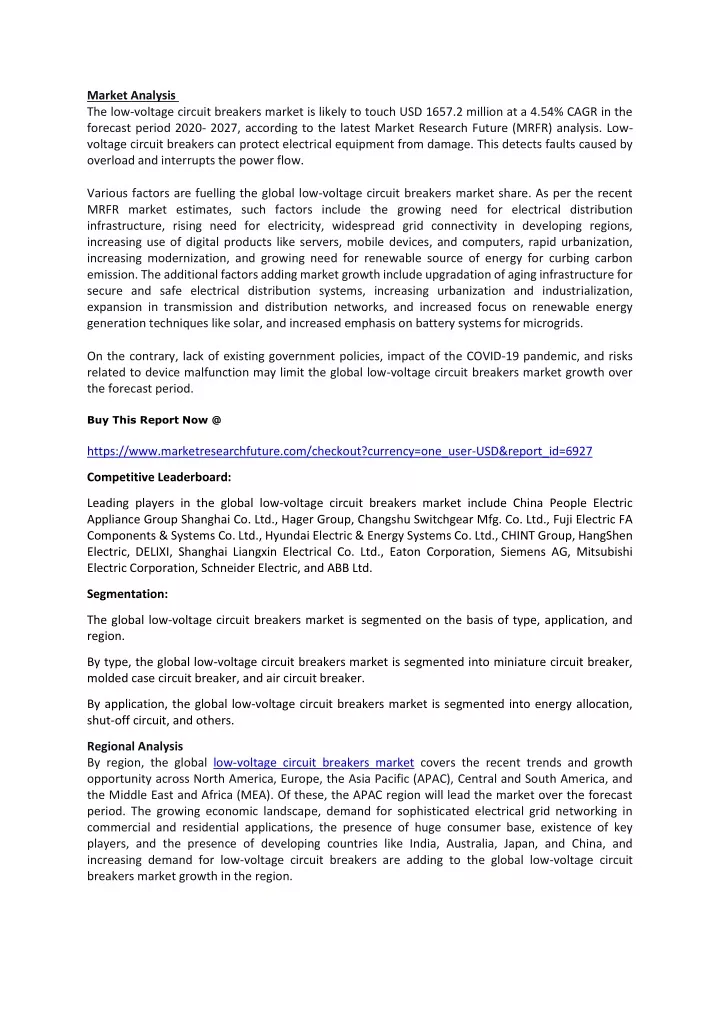 market analysis the low voltage circuit breakers