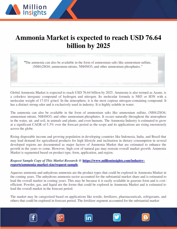 ammonia market is expected to reach