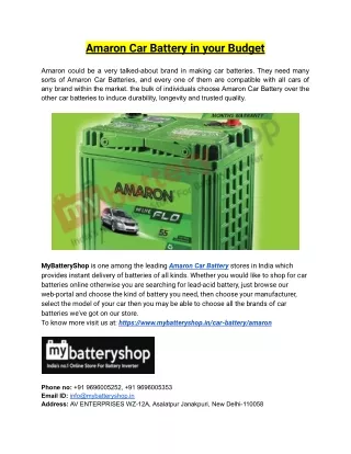 Amaron Car Battery in your Budget