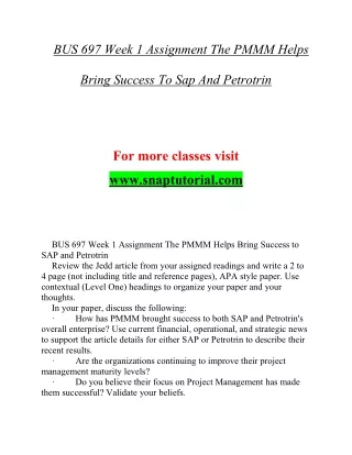 bus 697 week 1 assignment the pmmm helps