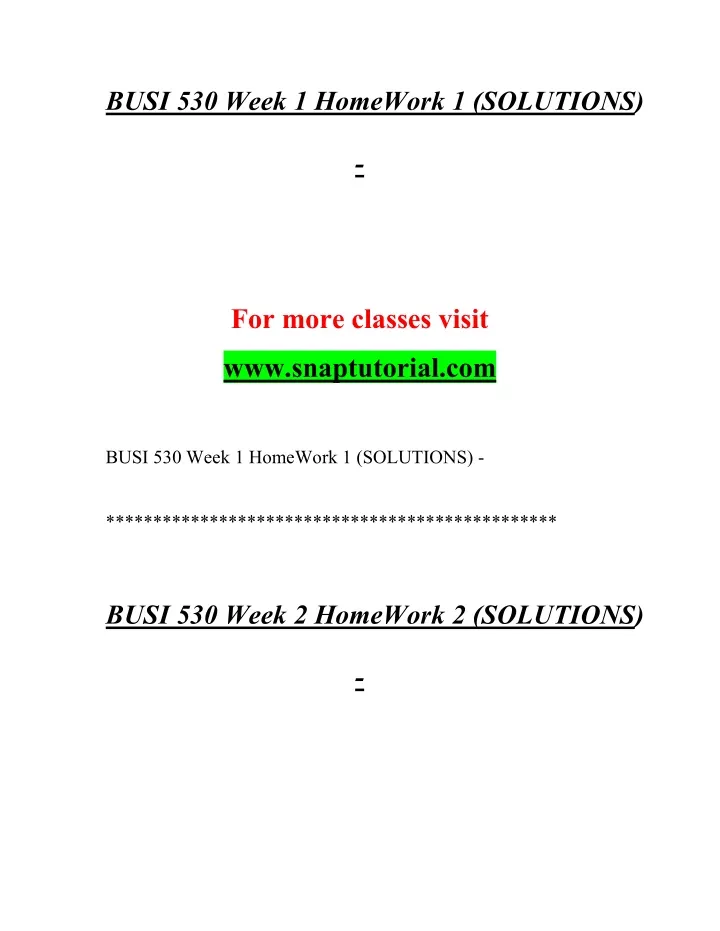 busi 530 week 1 homework 1 solutions