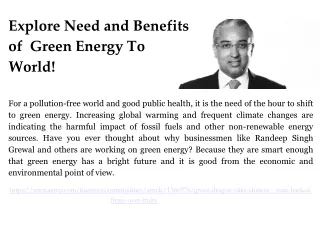 Randeep Grewal, who told the world about Benefits of green energy!