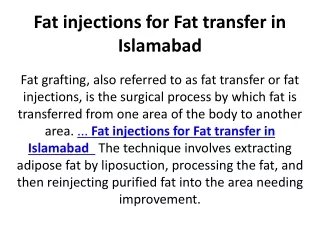 Fat injections for Fat transfer in Islamabad
