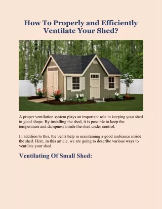 How To Properly and Efficiently Ventilate Your Shed