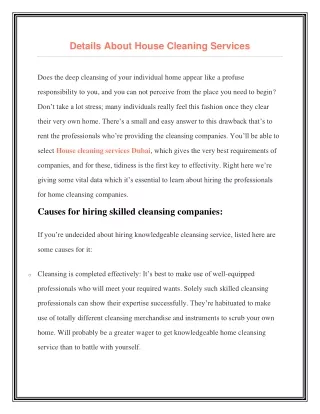 Details About House Cleaning Services