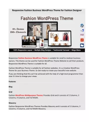 Responsive Fashion Business WordPress Theme for Fashion Designer