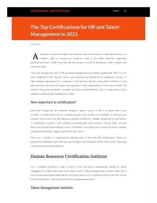 The Top Certifications for HR and Talent Management in 2021