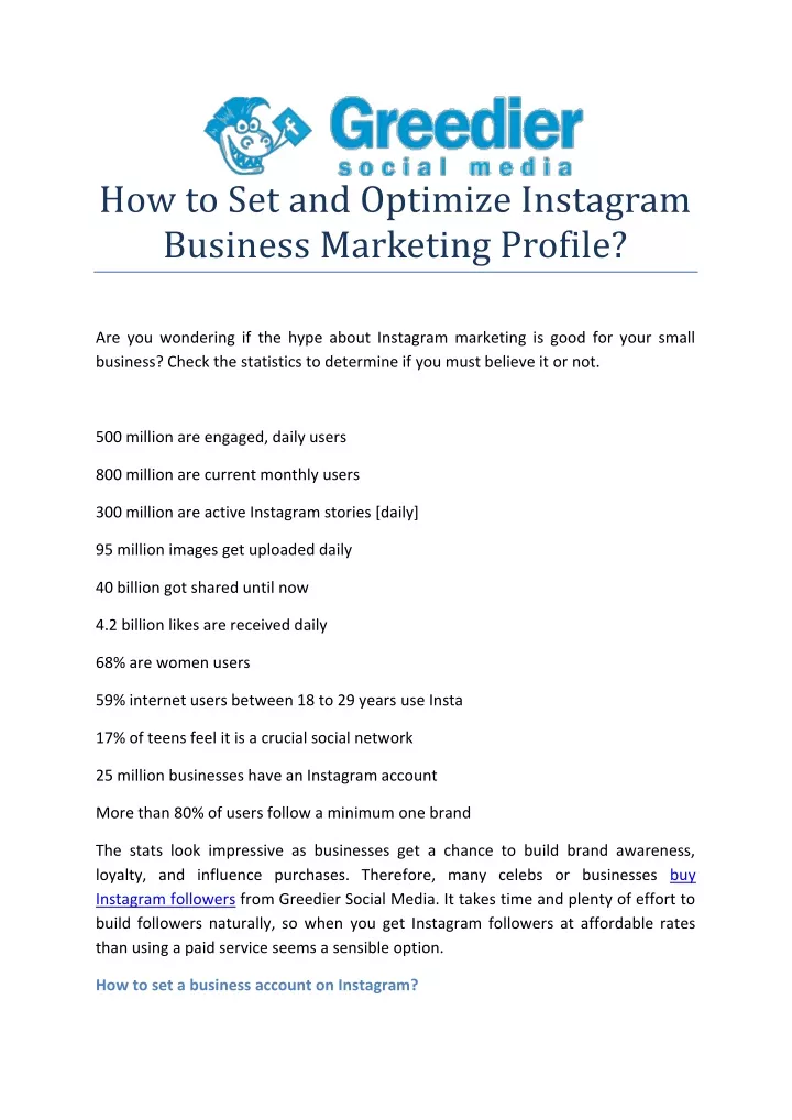 how to set and optimize instagram business