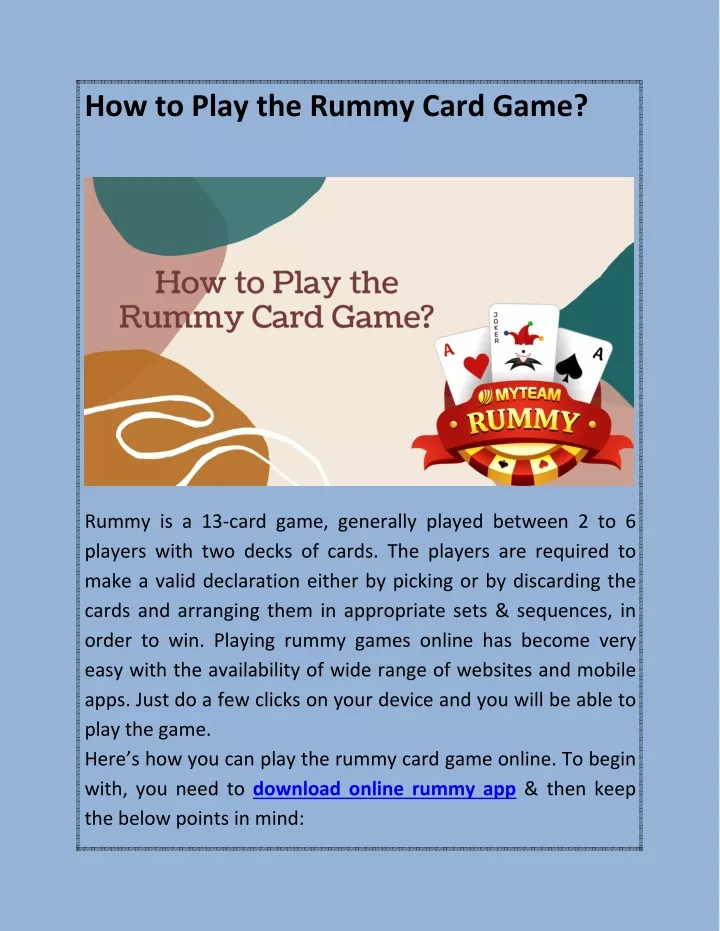 how to play the rummy card game