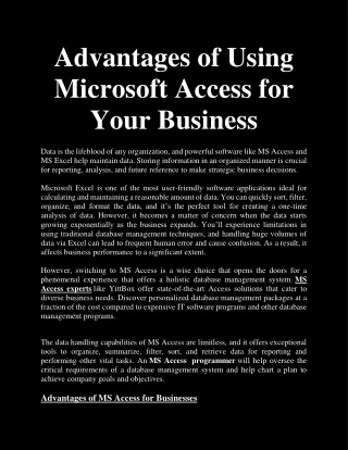 Advantages of Using Microsoft Access for Your Business