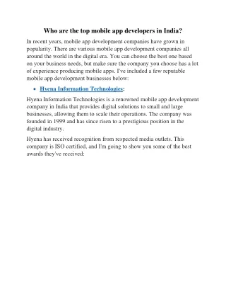 who are the top mobile app developers in india