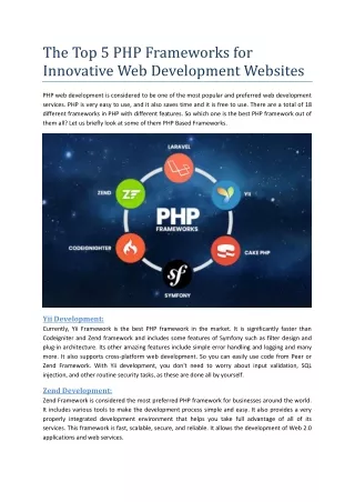 The Top 5 PHP Frameworks for Innovative Web Development Websites