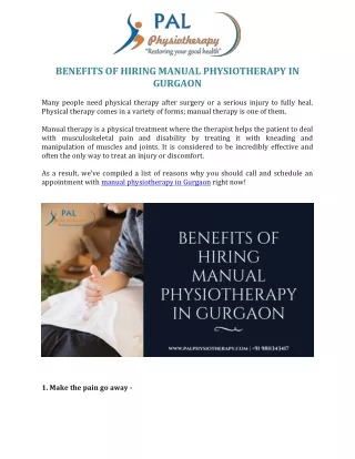 Benefits of Hiring Manual Physiotherapy in Gurgaon