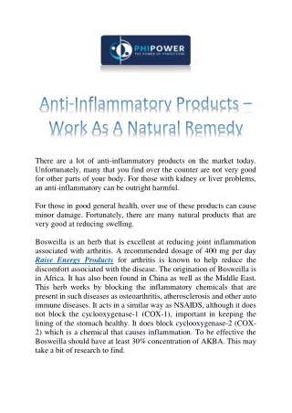 Anti-Inflammatory Products – Work As A Natural Remedy