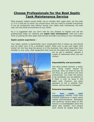 Choose Professionals for the Best Septic Tank Maintenance Service
