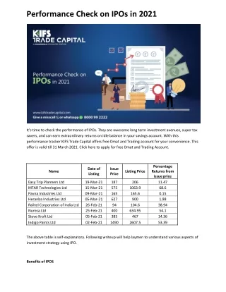 Performance Check on IPOs in 2021