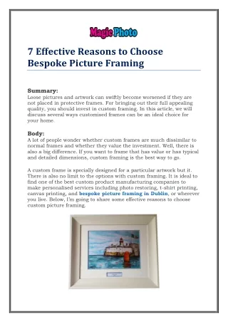 7 Effective Reasons to Choose Bespoke Picture Framing