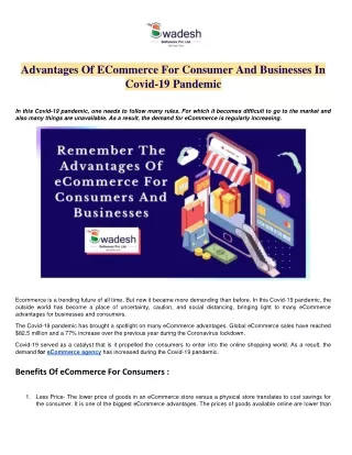 Advantages Of eCommerce For Consumer And Businesses In Covid-19 Pandemic