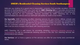 IMED’s Residential Cleaning Services South Southampton