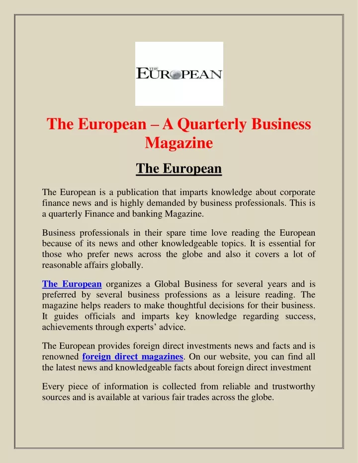 the european a quarterly business magazine