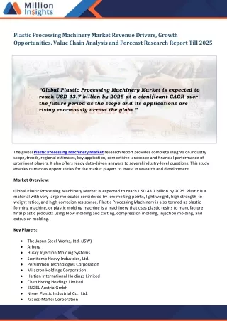 plastic processing machinery market revenue