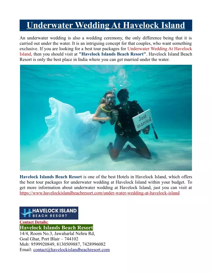 underwater wedding at havelock island