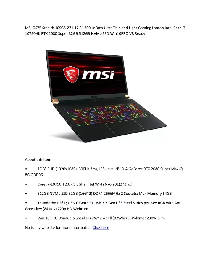 msi gs75 stealth 10sgs 271 17 3 300hz 3ms ultra