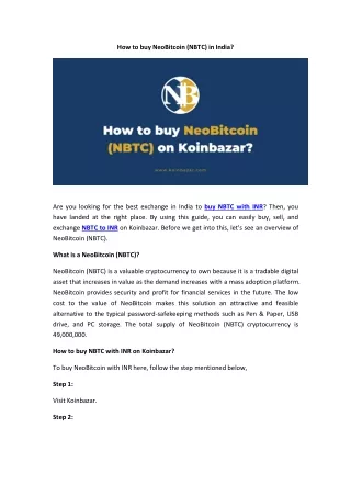 Which is the Best Platform to Buy NeoBitcoin (NBTC) With INR?