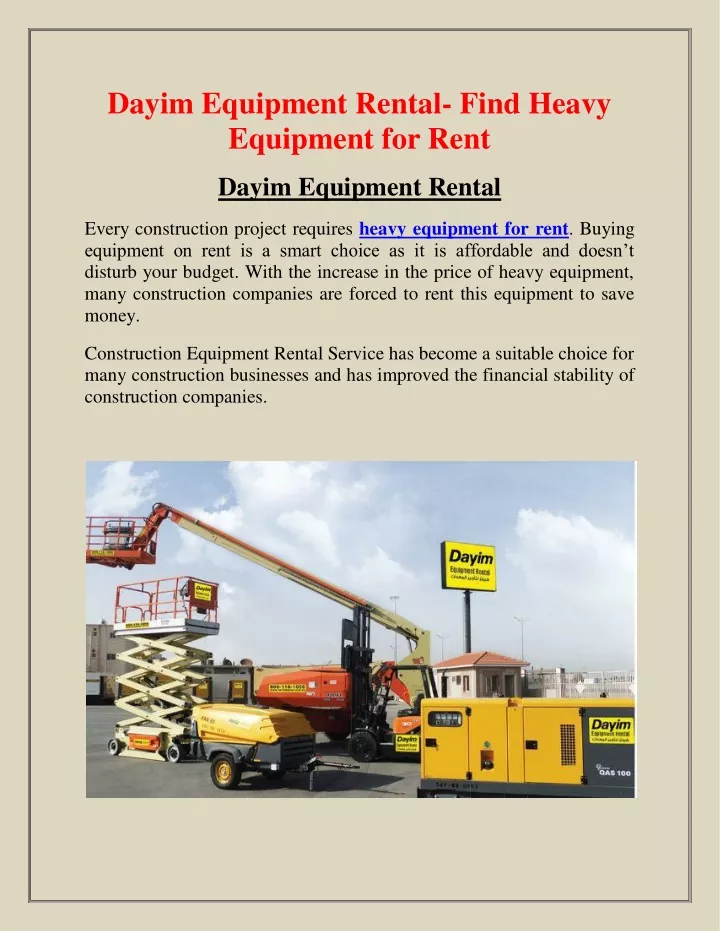 dayim equipment rental find heavy equipment