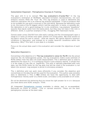 cementation exponent petrophysics courses training