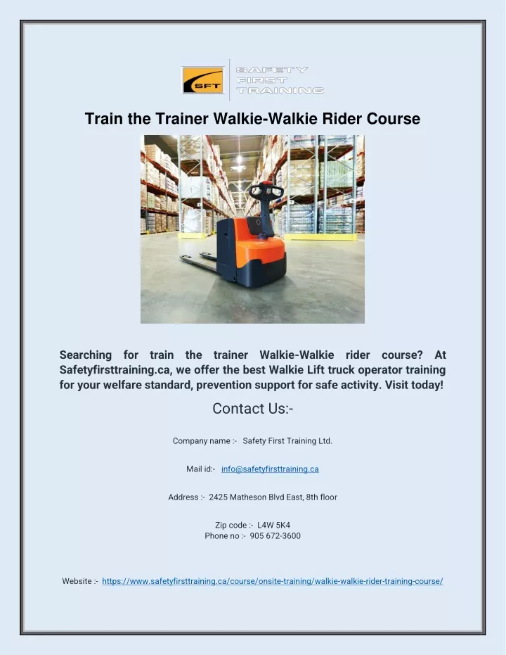 train the trainer walkie walkie rider course