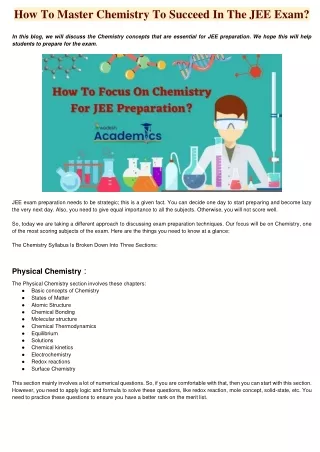 How To Master Chemistry To Succeed In The JEE Exam?