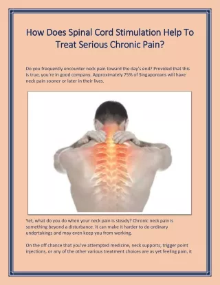 How Does Spinal Cord Stimulation Help To Treat Serious Chronic Pain?
